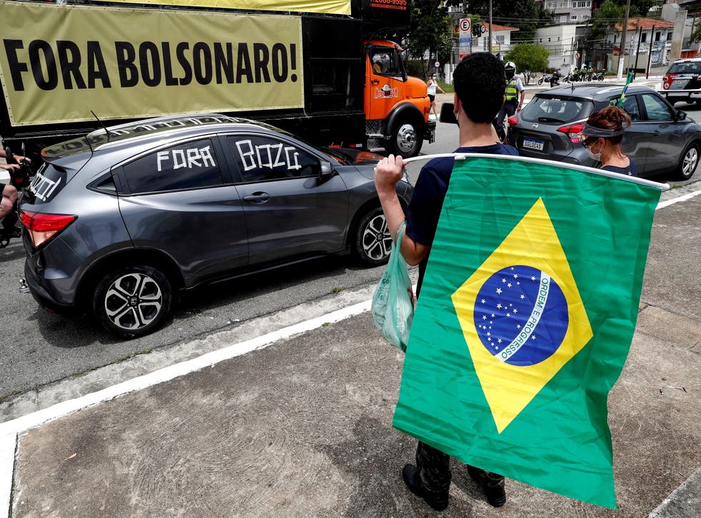 Protestors call for the impeachment of Brazilian president Jair Bolsonaro in Sao Paulo
