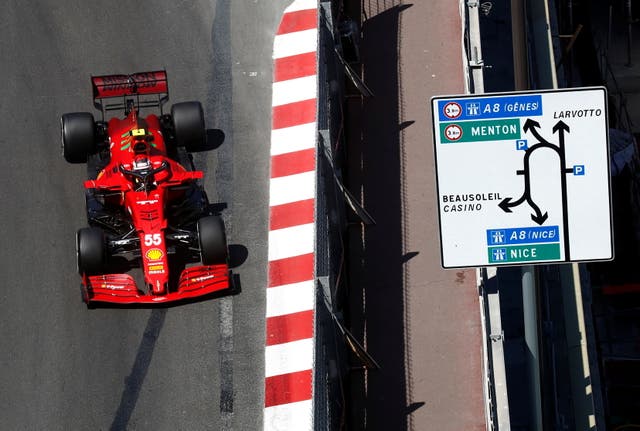 Ferrari's Carlos Sainz Jr in action during a F1 practice session at the Circuit de Monaco in Monte Carlo