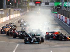 Sergio Perez wins Azerbaijan GP after Max Verstappen crash and Lewis Hamilton error