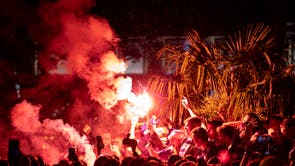 Scotland fans let off flares in Leicester Square after Scotland's Euro 2020 match against England ended in a 0-0 draw
