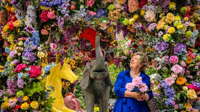  Florist Judith Blacklock puts the finishing touches to a floral carousel installation in Halkin Arcade, which she has designed with Neill Strain for the Belgravia in Bloom festival, running from September 20-26, in London