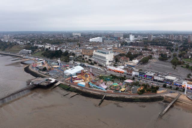 Uma vista sobre Southend-on-Sea em Essex, que se tornará uma cidade em homenagem a Sir David Amess MP, que passou anos fazendo campanha pela mudança