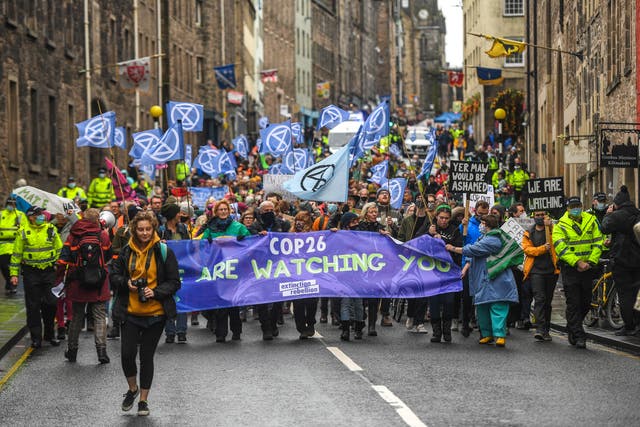 Extinction Rebellion activists protest in Edinburgh as the Cop26 conference begins in Glasgow