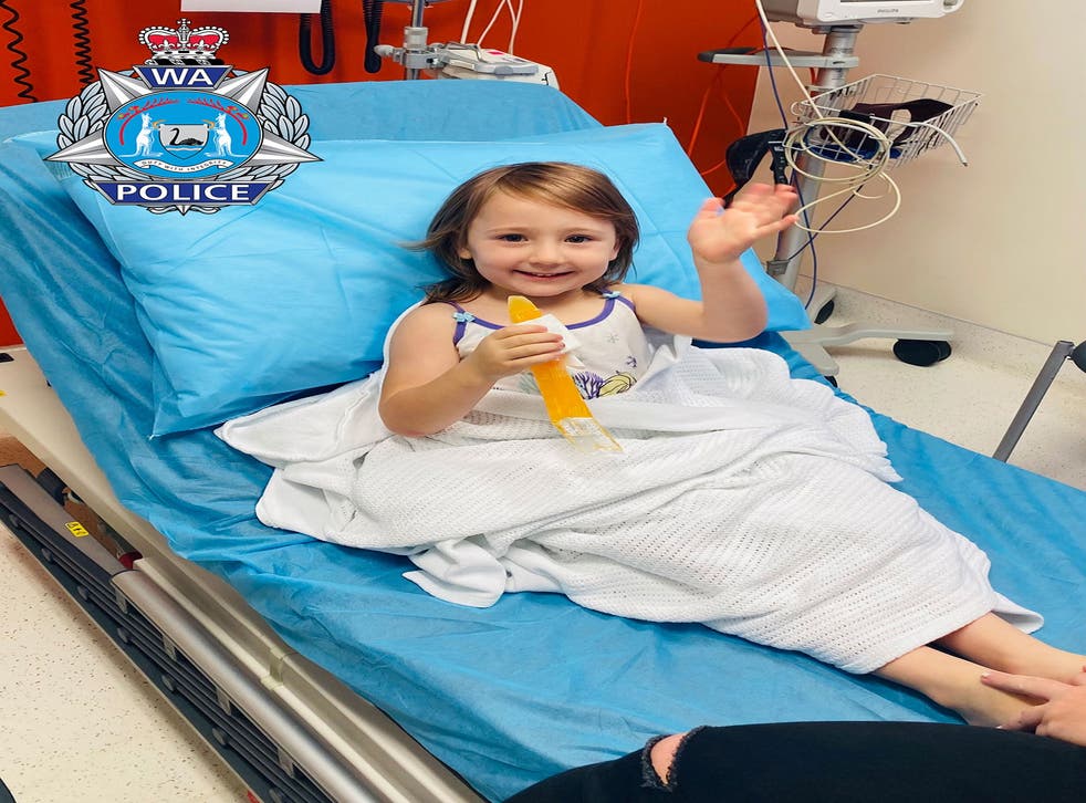 <p>A handout photo made available by the Western Australia Police shows four-year-old Cleo Smith recovering in hospital in Western Australia, Australia, 3 November 2021</p>