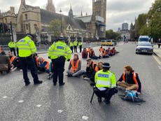 英国を断熱する: 周り 50 protesters glue hands and feet to road outside parliament