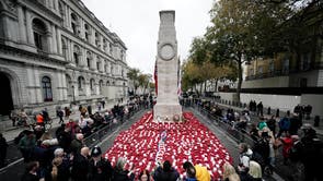 Wreaths by the Cenotaph after the Remembrance Sunday service in Whitehall, 伦敦