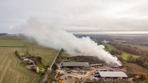 The scene at a recycling centre in Stert, near Devizes in Wiltshire after a large blaze was brought under control. The fire broke out on Wednesday night the fire service has said and local residents were advised to keep windows and doors shut due to large amounts of smoke