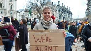 London-based midwife Sarah Muggleton, 27, takes part in a 'March with Midwives' in central London to highlight the crisis in maternity services