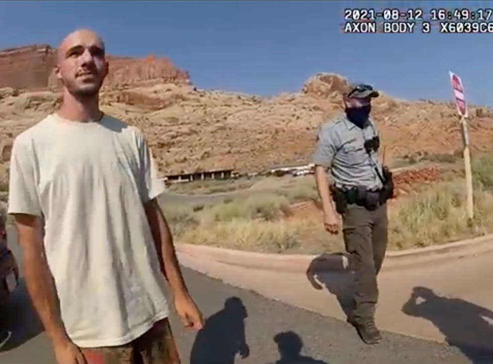<p>Brian Laundrie is seen in police bodycam during the incident in Moab  </s>