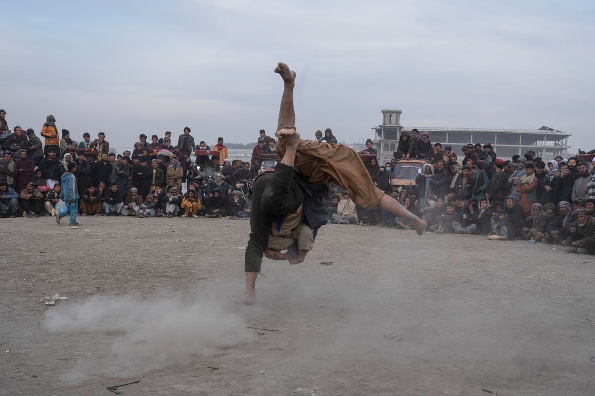 Traditional wrestling continues as a Friday fixture in Kabul