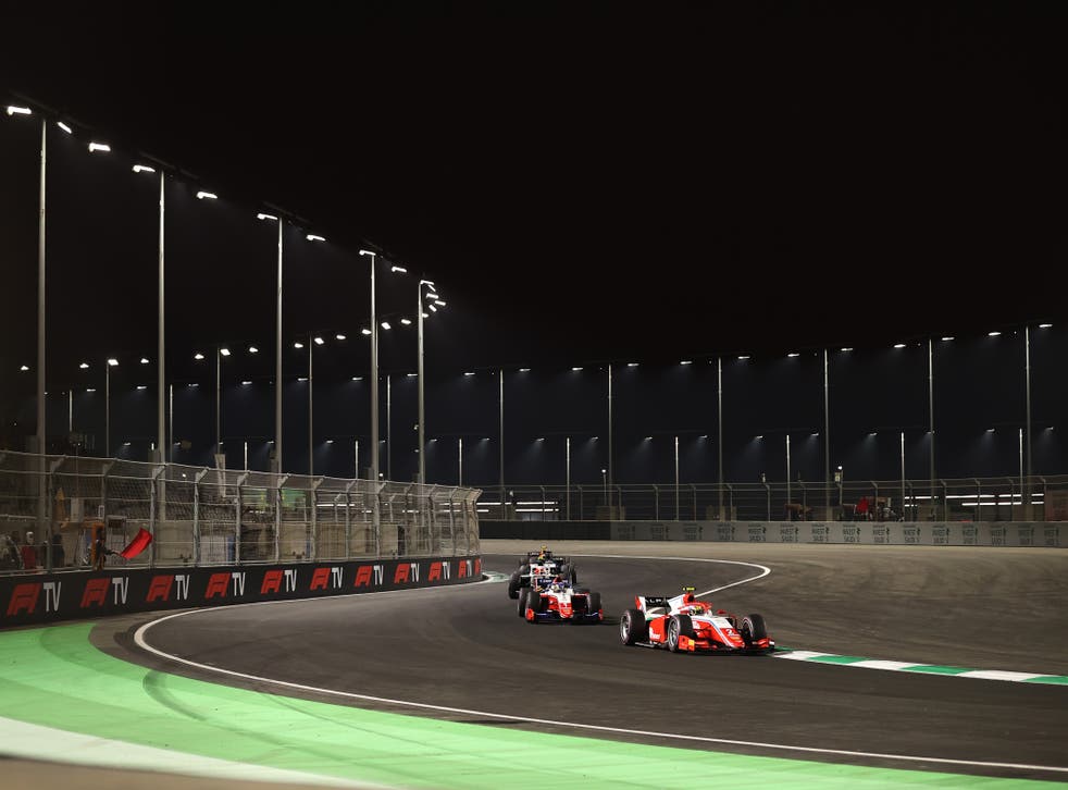 <p>The Formula 2 field starts their feature race of Round 7 in Jeddah</s>