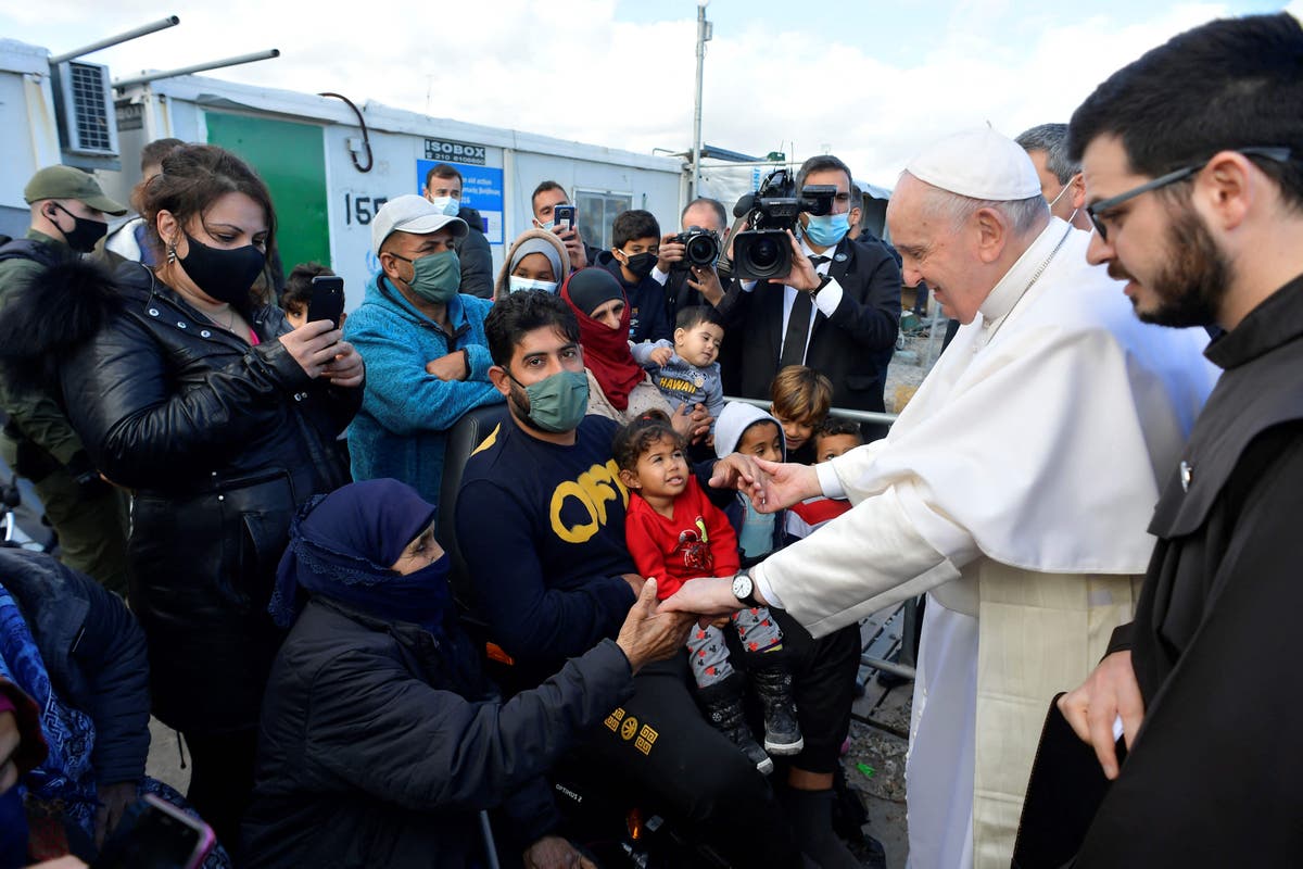 Pope condemns Europe’s treatment of migrants during visit to Greek refugee camp
