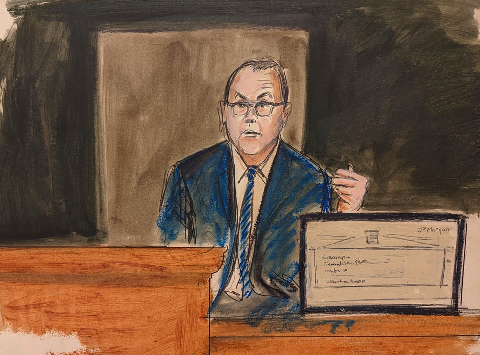 <p>Patrick McHugh of JP Morgan testifies during trial</p>