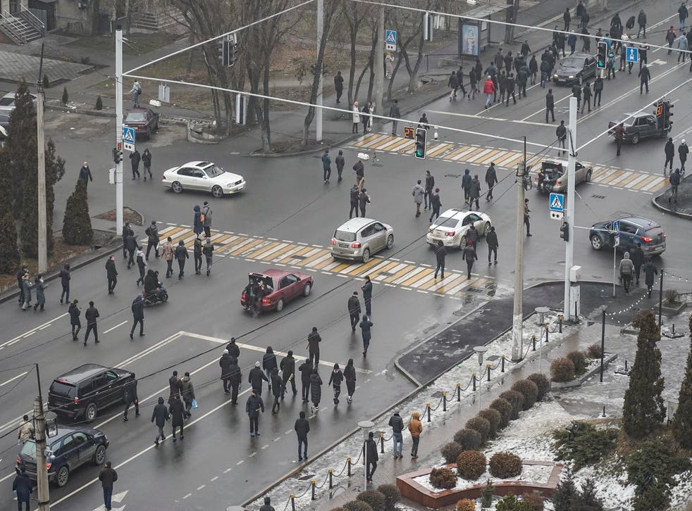 <p>Protesters took to the street during a rally over a hike in energy prices in Almaty</p>