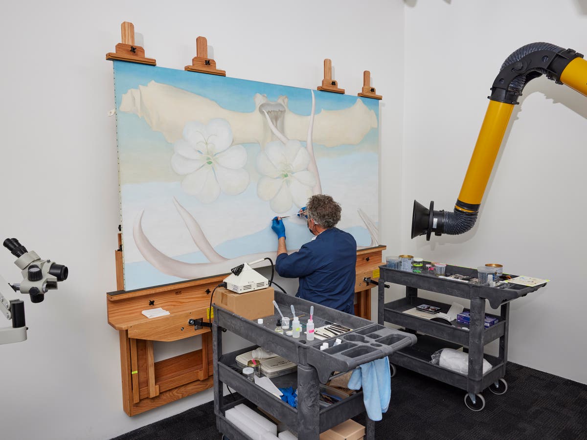 Damaged O'Keeffe painting on display again after restoration