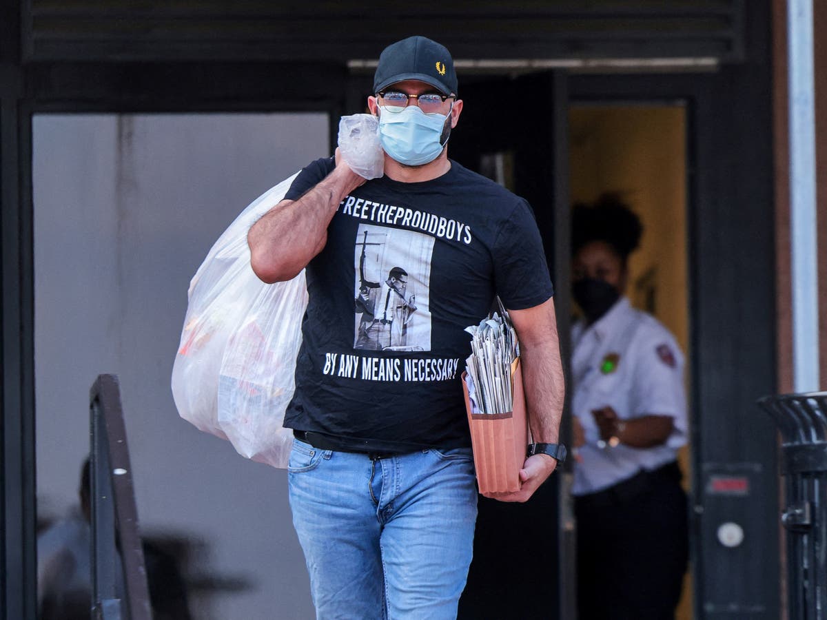 Proud Boys leader seen leaving jail a month early with ‘Free the Proud Boys’ shirt