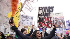 Demonstrators outside Downing Street during a ‘Kill The Bill’ protest against The Police, Crime, Sentencing and Courts Bill in London