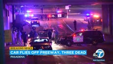 Three killed after car plunges off highway in California and lands on street below