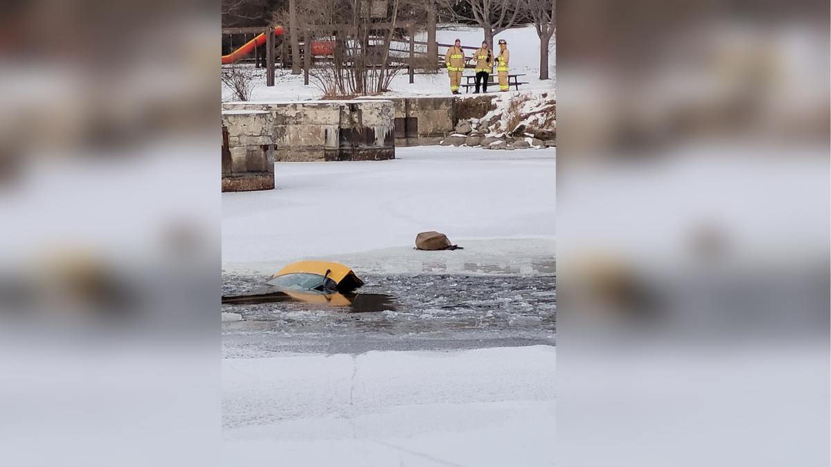 Woman captured ‘taking selfie’ as rescuers save her from car sinking through the ice