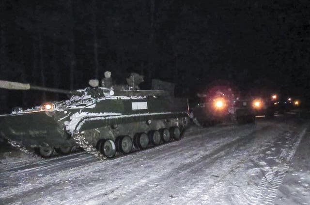 Russian infantry fighting vehicles upon their arrival for the joint drills in Belarus