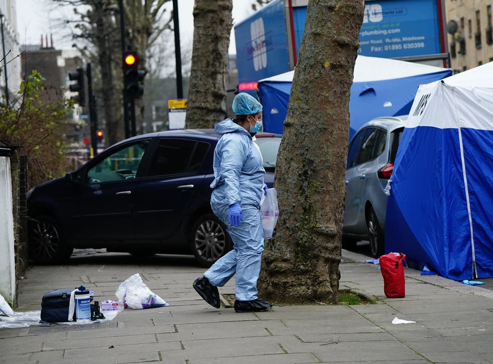 <p>A Met Police officer at the scene on Chippenham Road, Maida Vale</p>