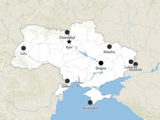 Map of Ukraine and surrounding areas as war rages in Eastern Europe