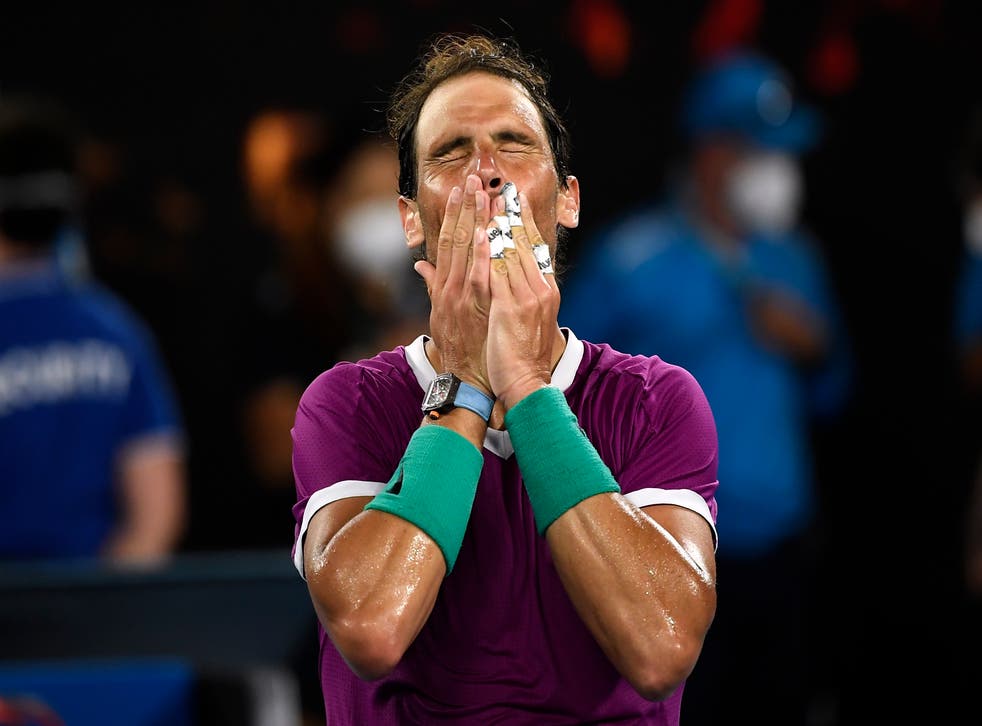 Rafael Nadal was emotional after his victory over Matteo Berrettini (Andy Brownbill/AP)