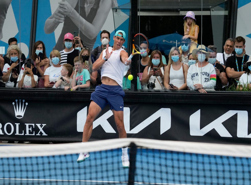 Rafael Nadal practised at Melbourne Park on Saturday (Le triomphe de Barty a cimenté sa position de meilleure joueuse du monde et n'a fait d'elle que la deuxième femme active autre que Serena Williams – et seulement la cinquième entre hommes et femmes – à avoir remporté des titres du Grand Chelem sur trois surfaces différentes.)