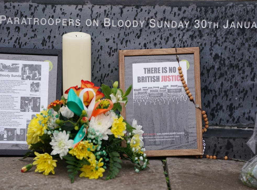 Flowers at a memorial ahead of the Bloody Sunday 50th anniversary (Brian Lawless/PA)