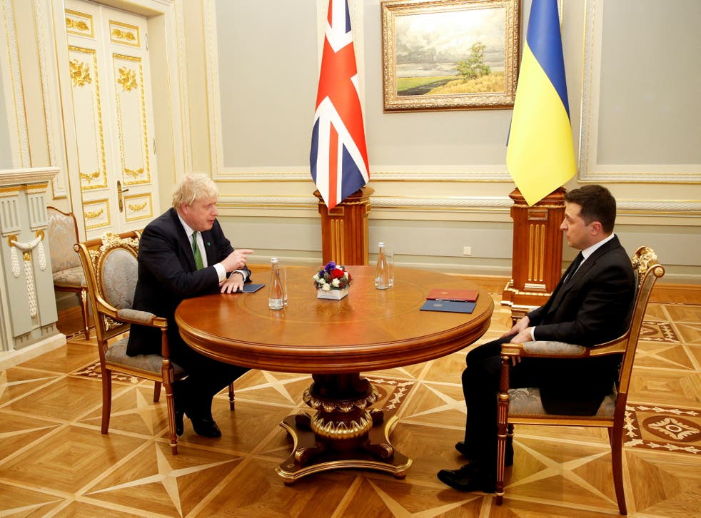Prime Minister Boris Johnson with Ukrainian president Volodymyr Zelensky (Peter Nichols/PA)