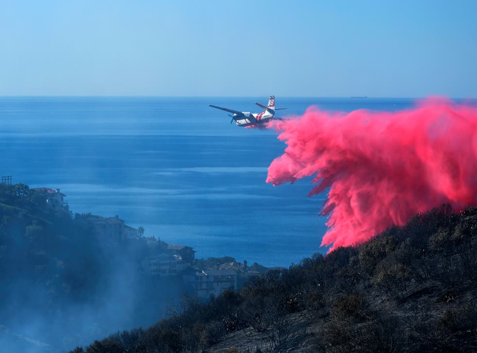 <p>Firefighting aircraft were deployed over the blaze in Laguna Beach, California</p>