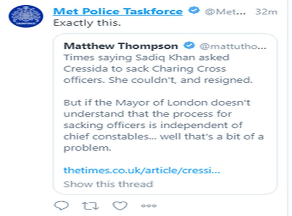 Screengrab of the tweet by the Met Police Taskforce.