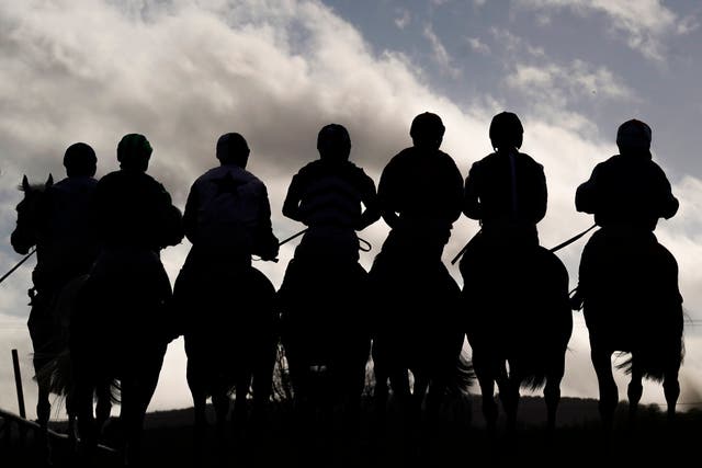 Runners line up for the start of The Anshin Security Conditional Jockeys’ Handicap Hurdle at Taunton Racecourse
