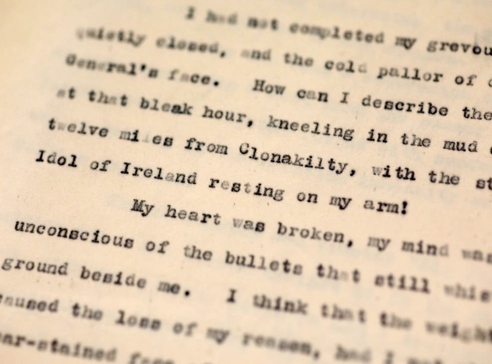 Pictured is a portion of Emmet Dalton’s account of Michael Collins’ death. (BloomfieldAuctions/PA)