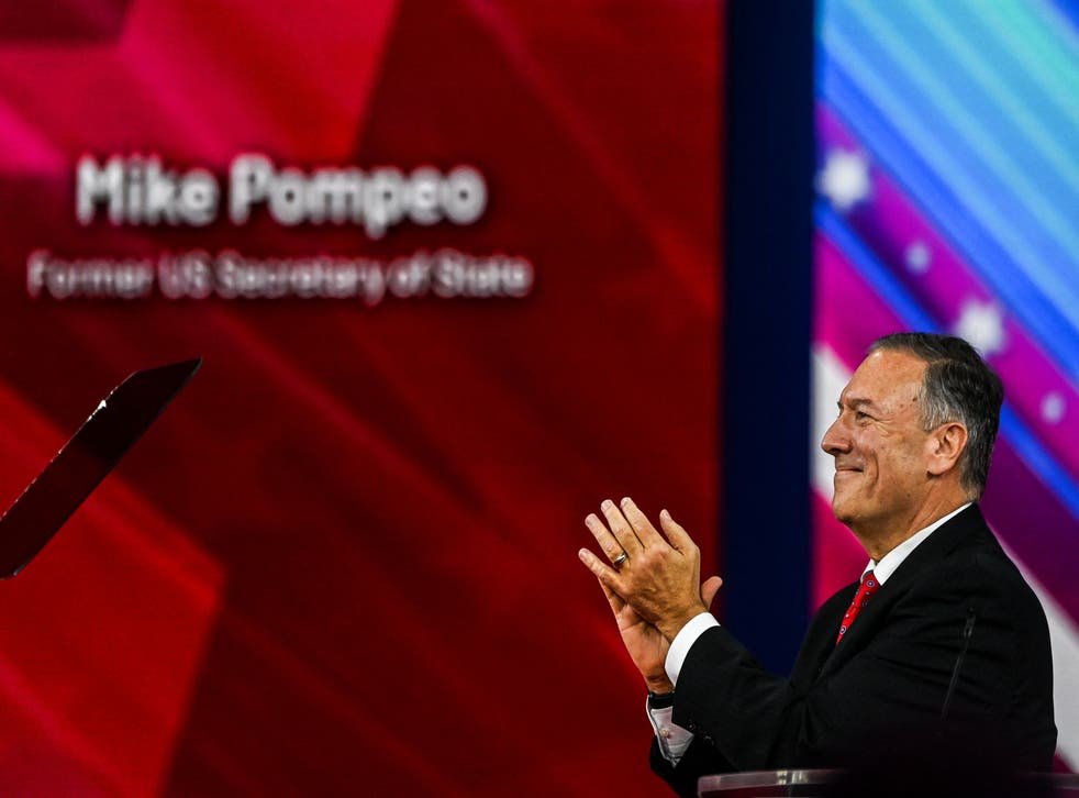 <p>Former US Secretary of State Mike Pompeo speaking at the Conservative Political Action Conference 2022</p>