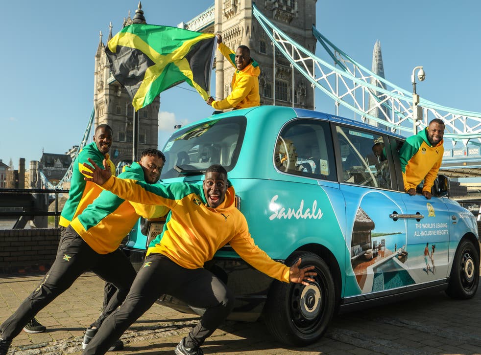 Members of the Jamaican bobsleigh team including bobsleigh pilot Shanwayne Stephens (front) and teammates (l-r) – Matthew Wekpe, Ashley Watson, Nimroy Turgott and Rolando Reid (Alex Maguire Photography/PA)