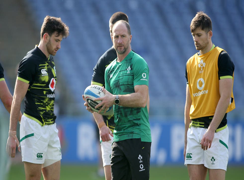 Ireland assistant coach Mike Catt, centre, wants Joey Carbery to bring ‘his X-factor’ against Italy (Marco Iacobucci/PA)