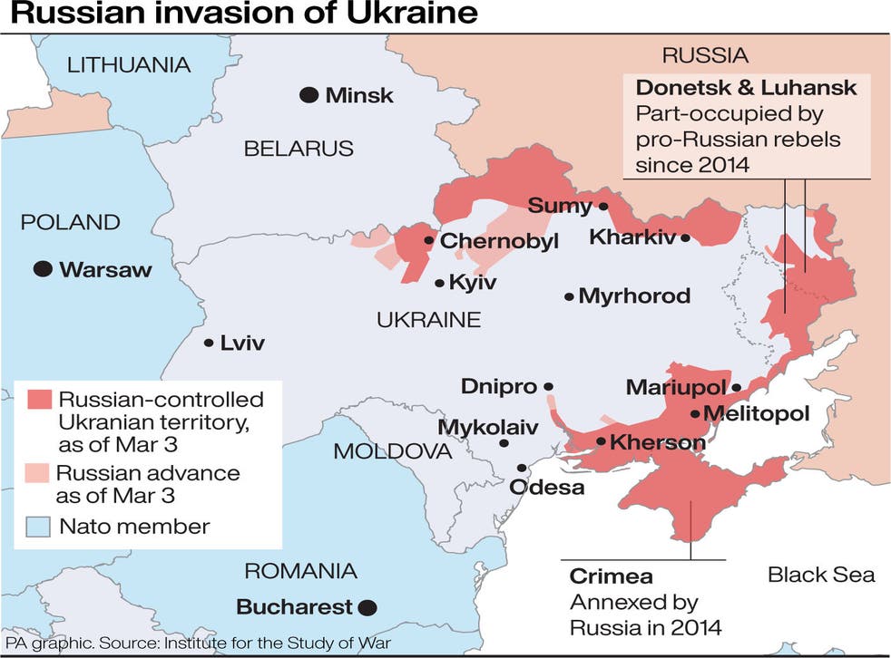 <p>This map shows the extent of Russia’s invasion of Ukraine</s>
