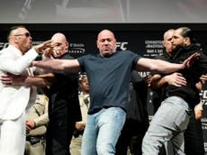 Jorge Masvidal and Colby Covington trade insults at chaotic UFC 272 conferência de imprensa