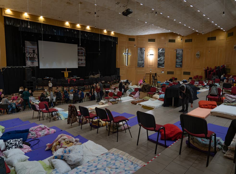 <p>A church turned shelter for people fleeing war in Khmelnytskyi</s>