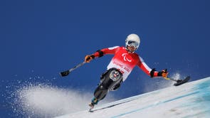 Austria’s Roman Rabl competing in the men’s downhil sitting para alpine skiing during the Beijing 2022 Winter Paralympic Games in Yanqing
