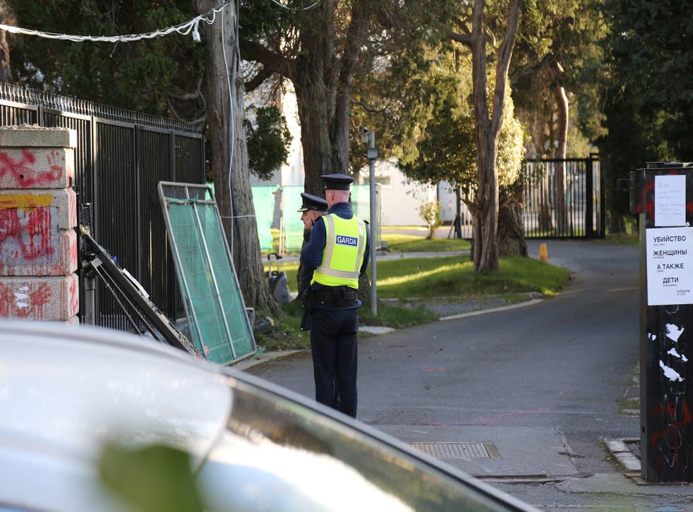 <p>Police stand guard at the Russian embassy following the incident on Monday afternoon</s>