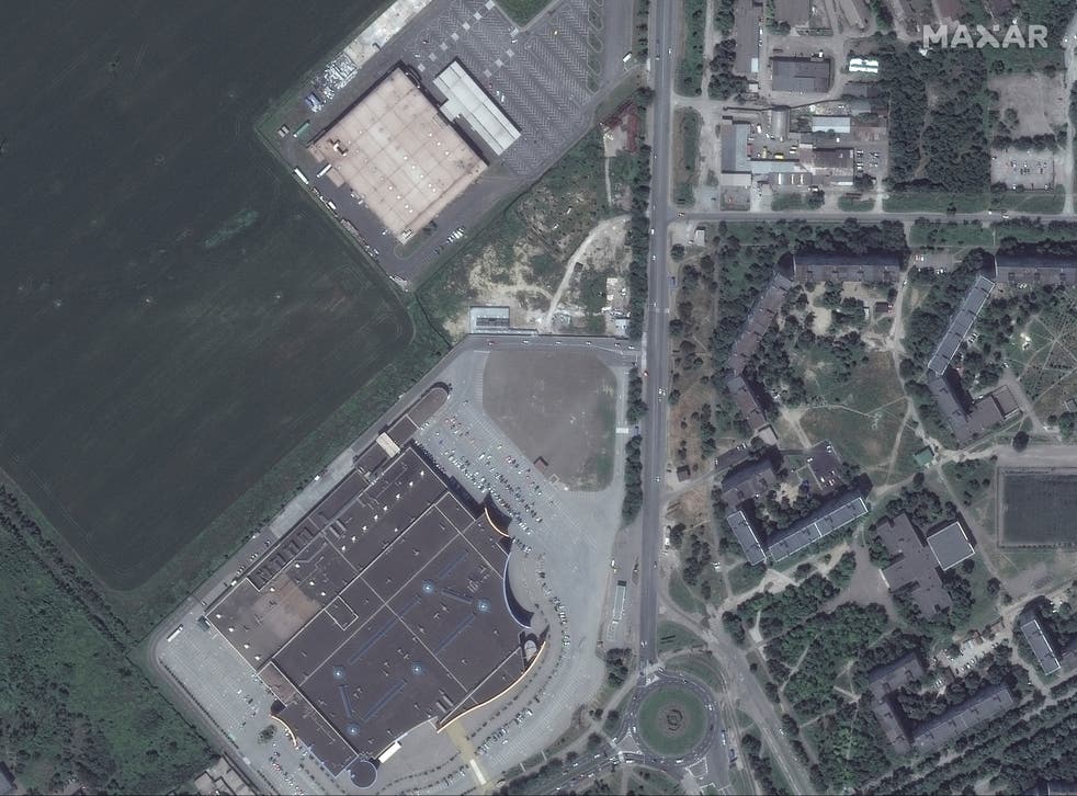 <p>A satellite image shows grocery stores and shopping malls in Mariupol before Russia’s invasion of Ukraine. </p>
