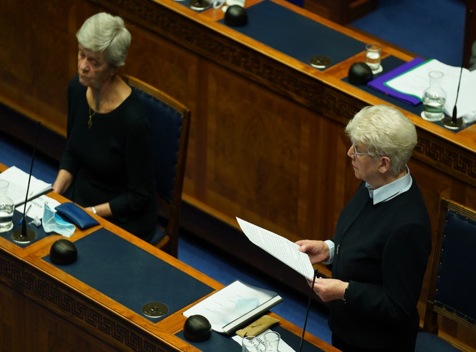 Sr Cornelia Walsh speaking on behalf of the Sisters of Nazareth (Brian Lawless/PA)