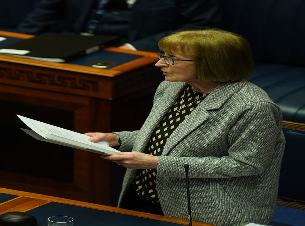 Cait O’Leary speaking on behalf of the Good Shepherd Sisters (Brian Lawless/PA)