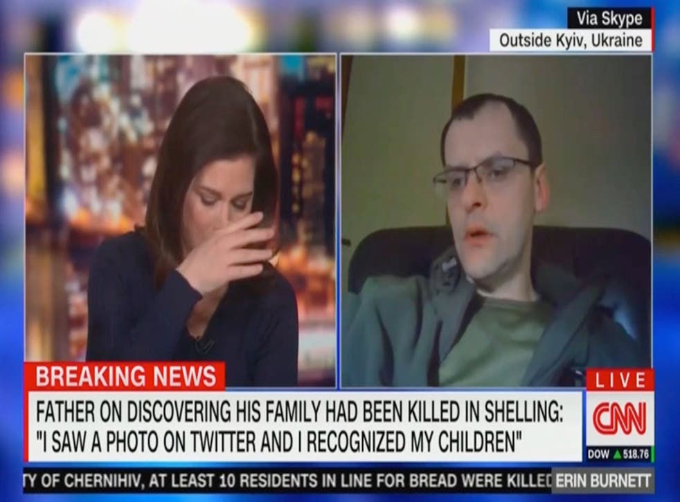 <p>CNN’s Erin Burnett breaks down speaking to Serhiy Perebyinis about the deaths of his family</p>