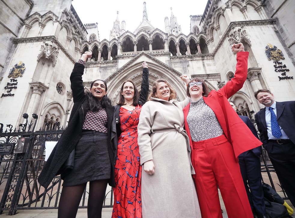 Reclaim These Streets founders outside the Royal Courts of Justice, after judges ruled the Met Police beached the rights of the organisers of a planned vigil for Sarah Everard with its handling of the planned event (Yui Mok/PA)