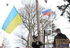 Crowds protest outside Russian Embassy to mark one month since Ukraine invasion
