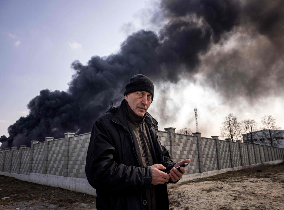 <p>A man is pictured near the site of the attack in Kalynivka</p>