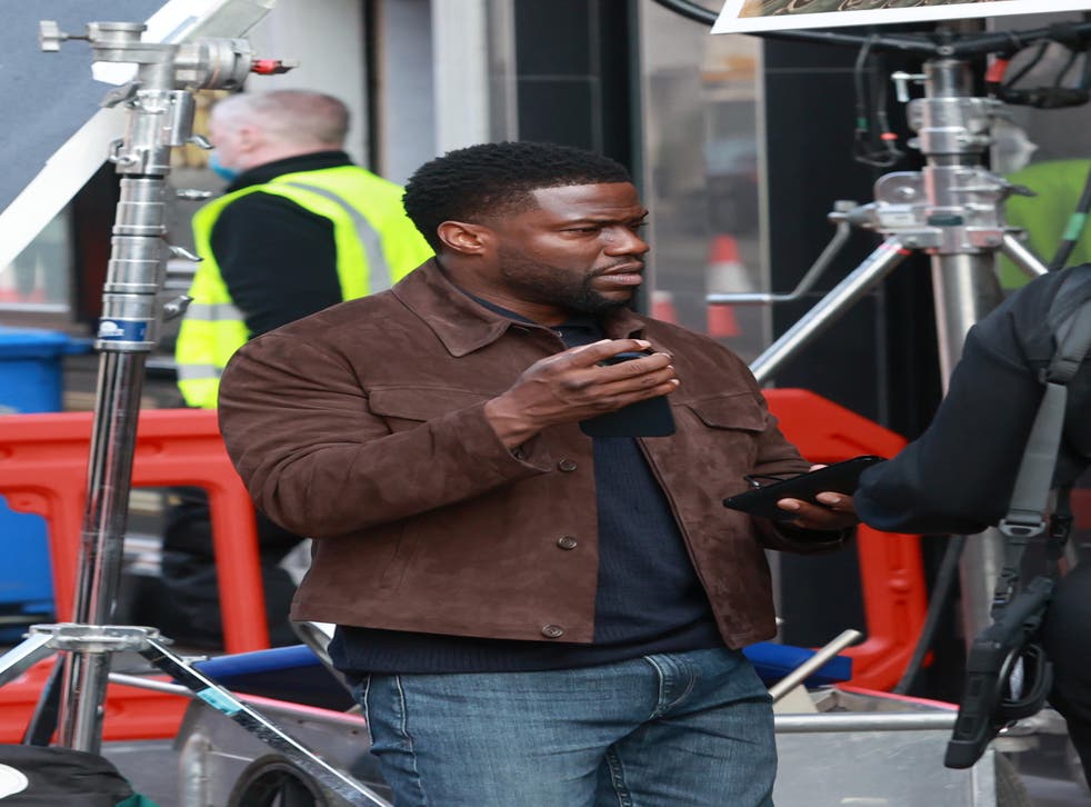 Kevin Hart on set during the filming of heist comedy Lift at the Crown Bar in Belfast (Liam McBurney/PA)